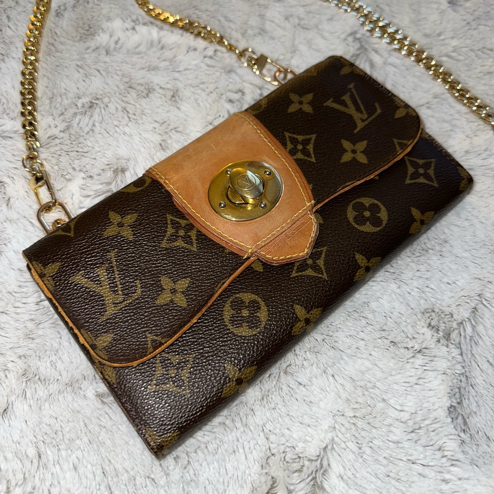 Authentic Louis Vuitton wallet converted to crossbody. With unbranded chain